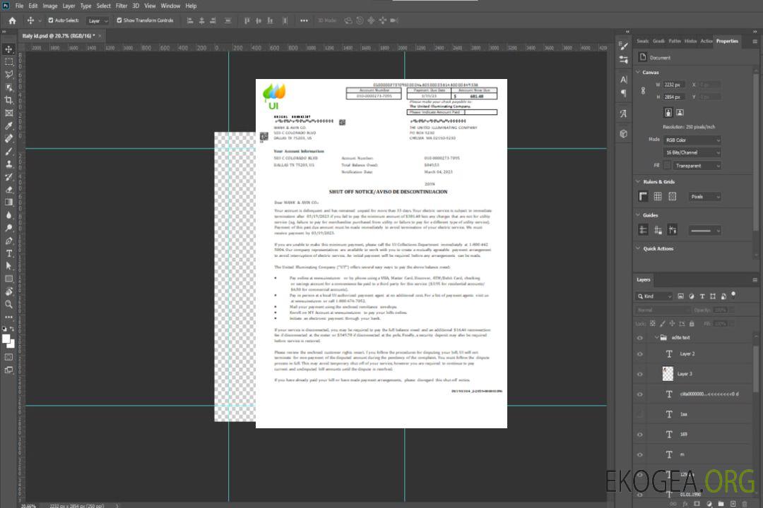 Massachusetts Chelsea SCG The United Illuminating Company a fermé son avis de facture commerciale, SCR template